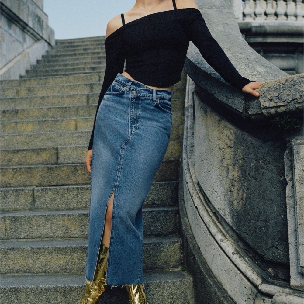 REFORMATION NILA LONG DENIM SKIRT